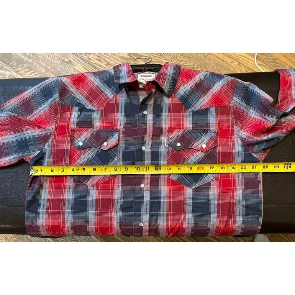 Levi's Men's Long Sleeve Pearl Snap Shirt Sz M Plaid Pockets - Picture 7 of 7